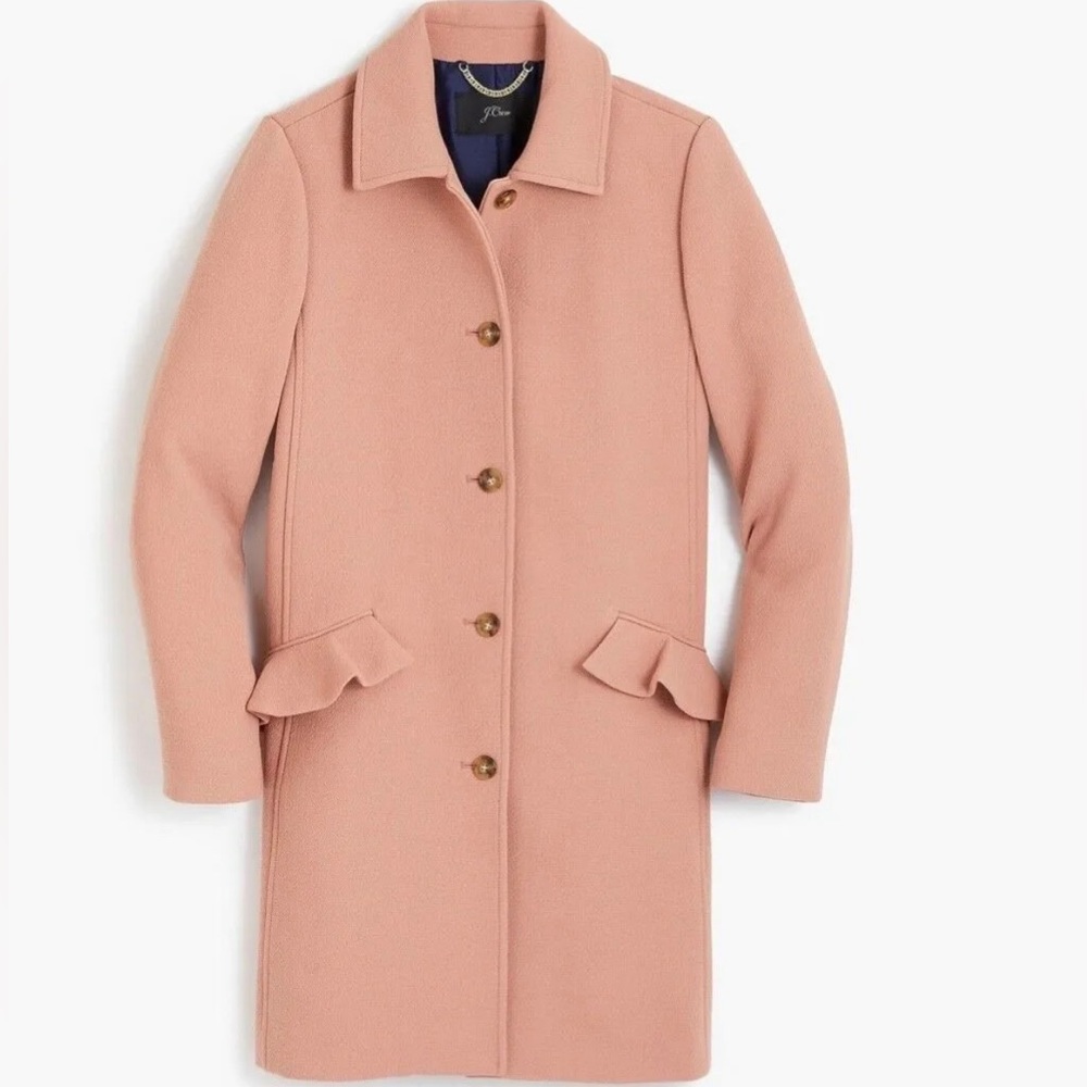 J. crew Topcoat w/ Ruffle Pocket double cloth wool coat Cedar Pink Size 6T Tall